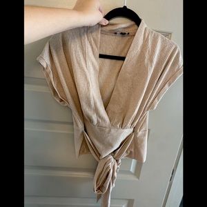 Express size L faux pink gold wrap top